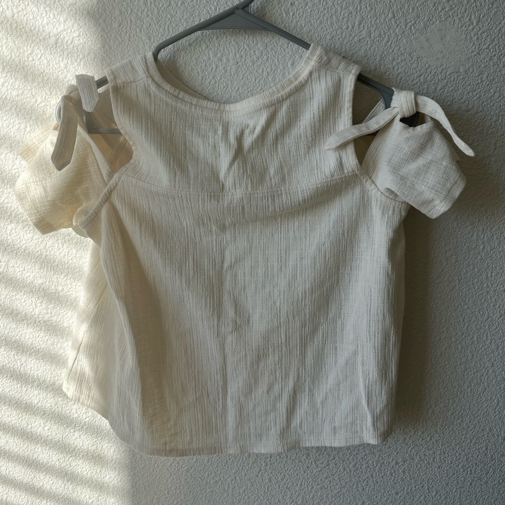 Madewell cotton blend blouse off shoulder cream beige casual - Picture 2 of 5
